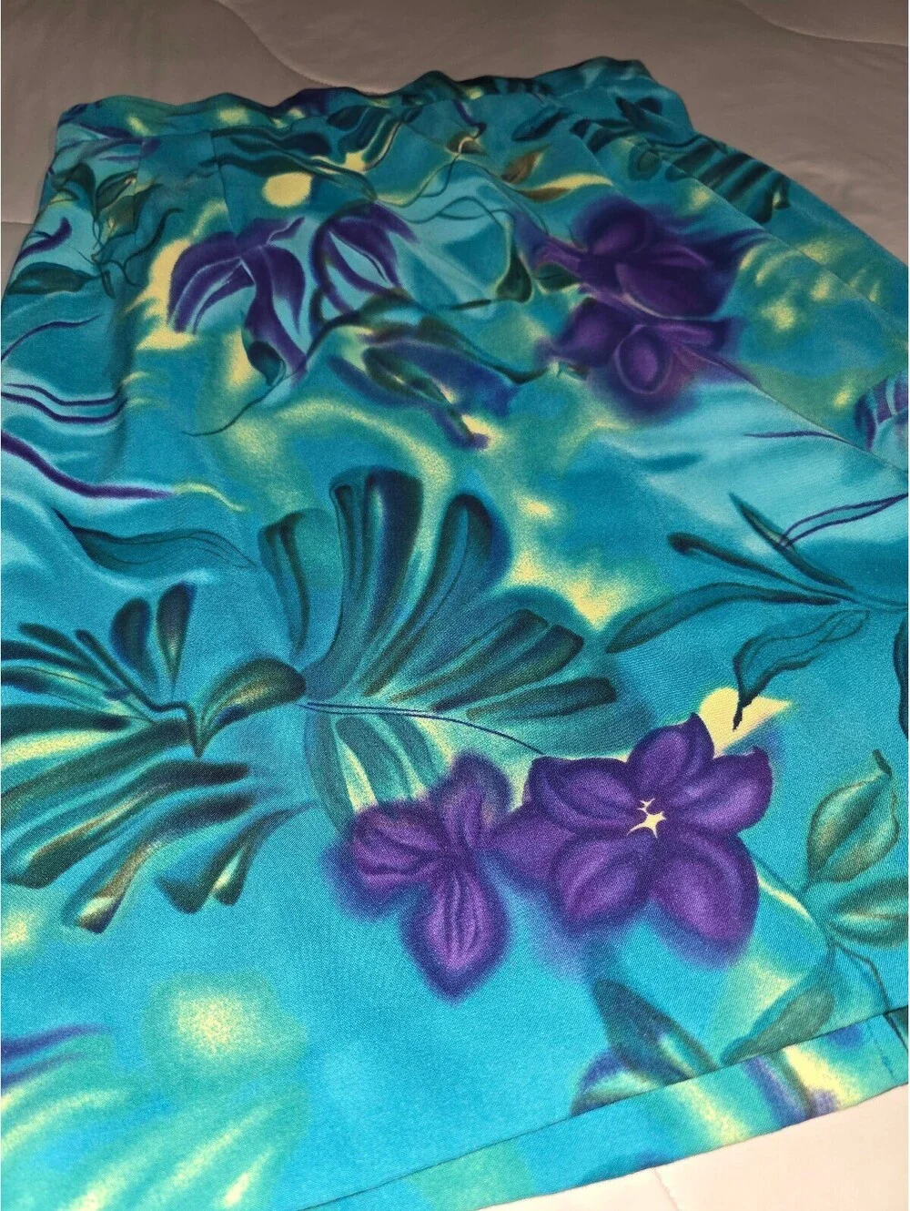 Dressbarn Women Size 14 - Teal Blue Green Floral Skirt A-Line Elastic Waist